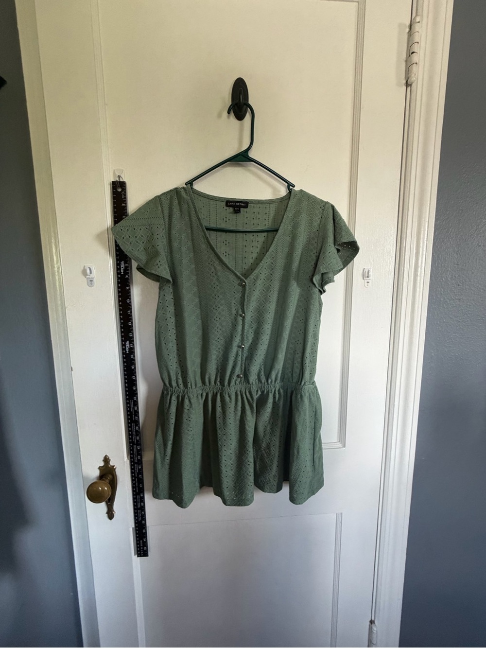 Lane Bryant Sage Eyelet Peplum Button V-Neck Top